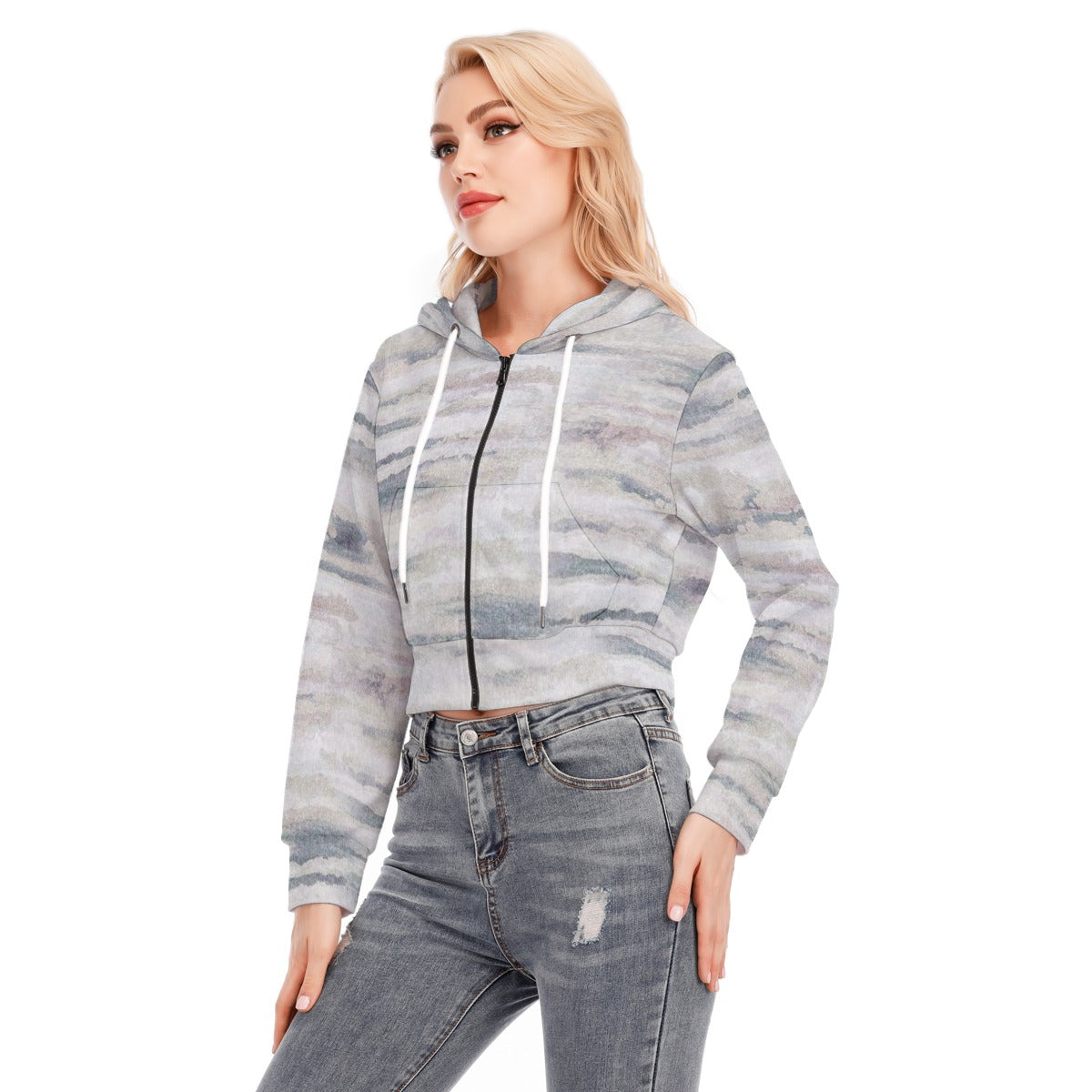 All-Over Print Women's Crop Top Hoodie With Zipper Closure