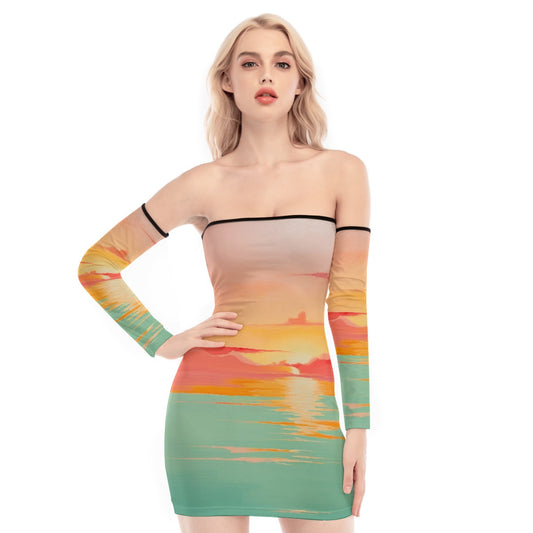 All-Over Print Women's Off-shoulder Back Lace-up Dress