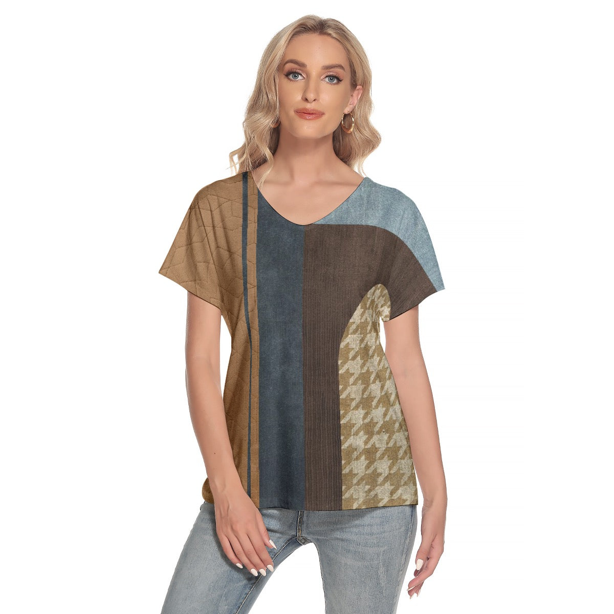 All-Over Print Women's Loose V-neck Short Sleeve T-shirt