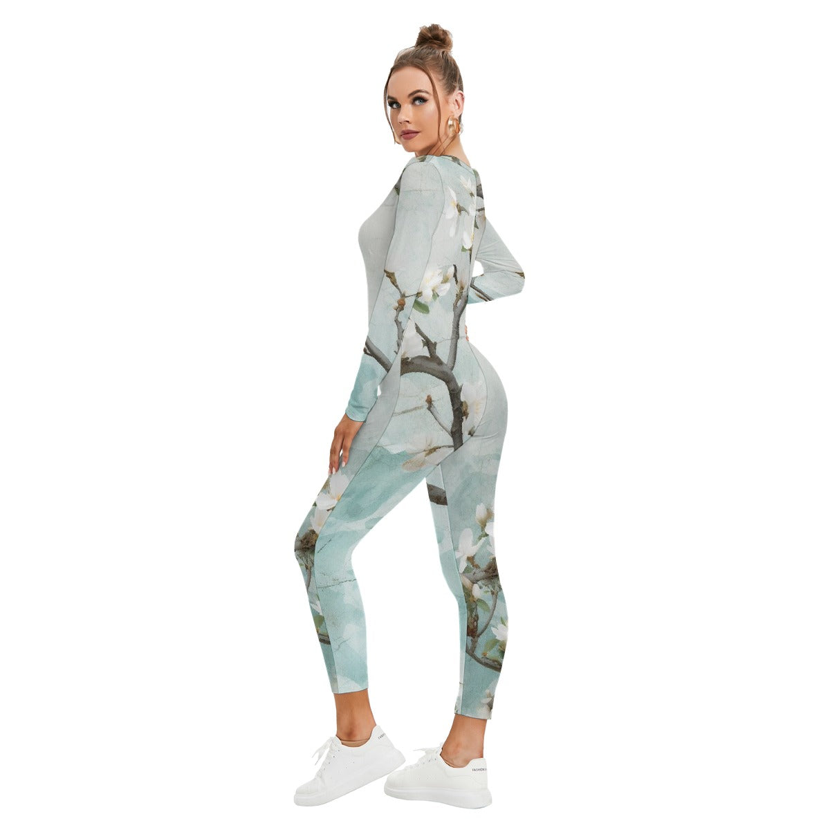 All-Over Print Women's Plunging Neck Jumpsuit