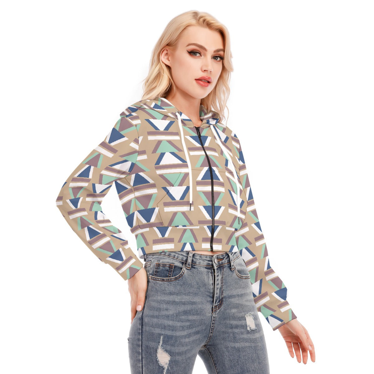 All-Over Print Women's Crop Top Hoodie With Zipper Closure