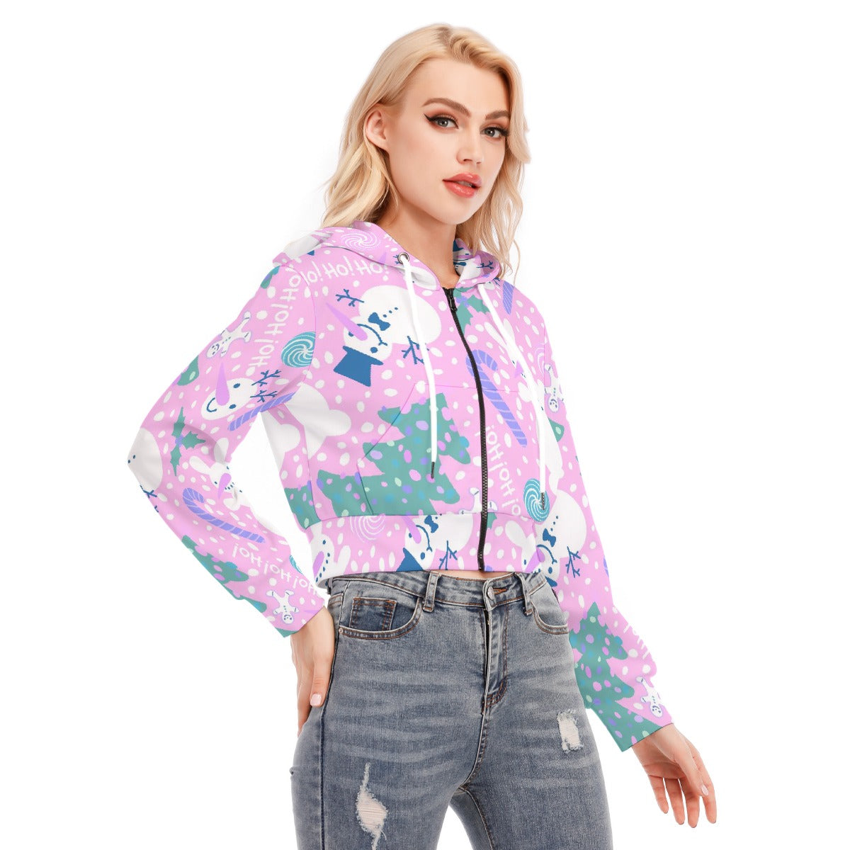 All-Over Print Women's Crop Top Hoodie With Zipper Closure