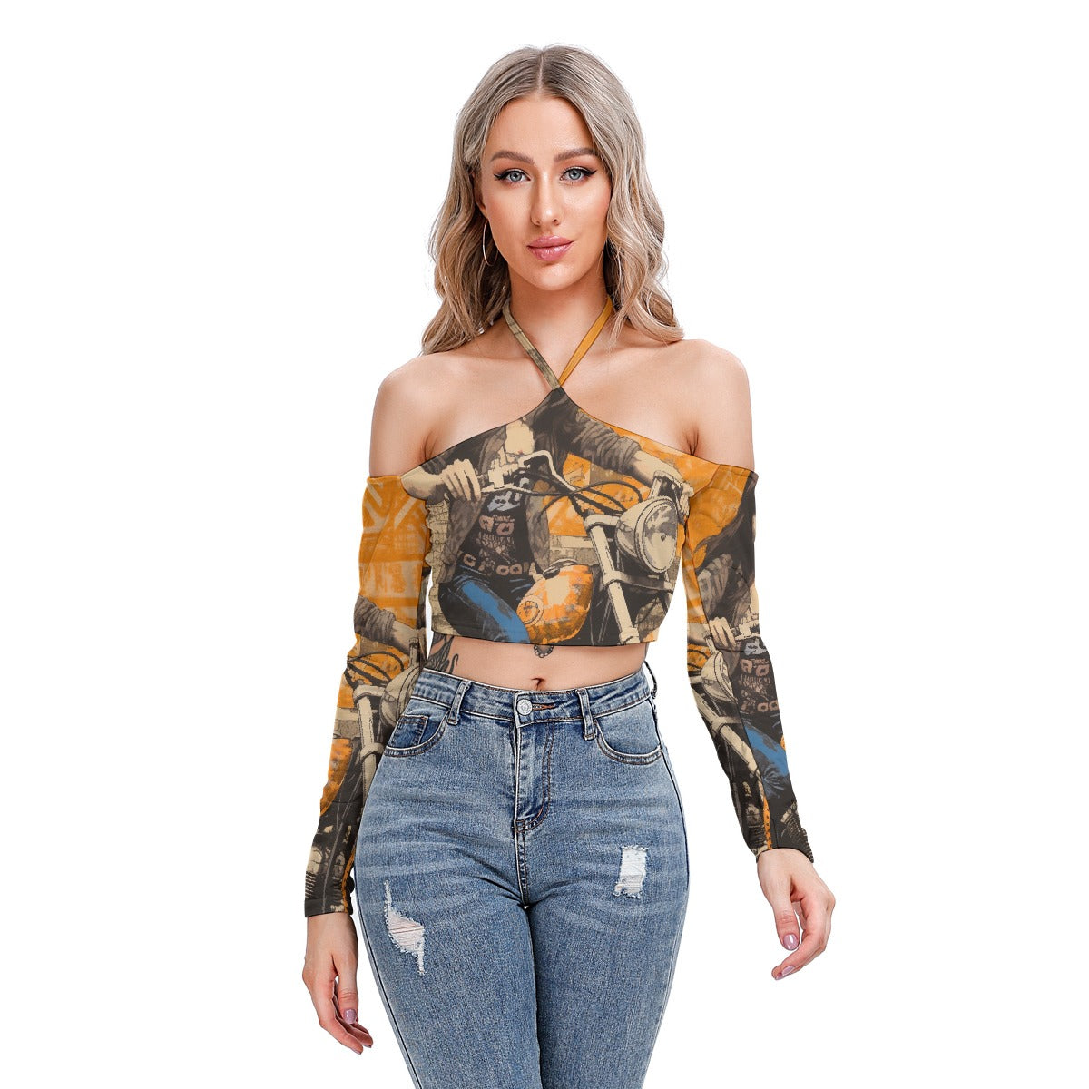 All-Over Print Women's Halter Lace-up Top