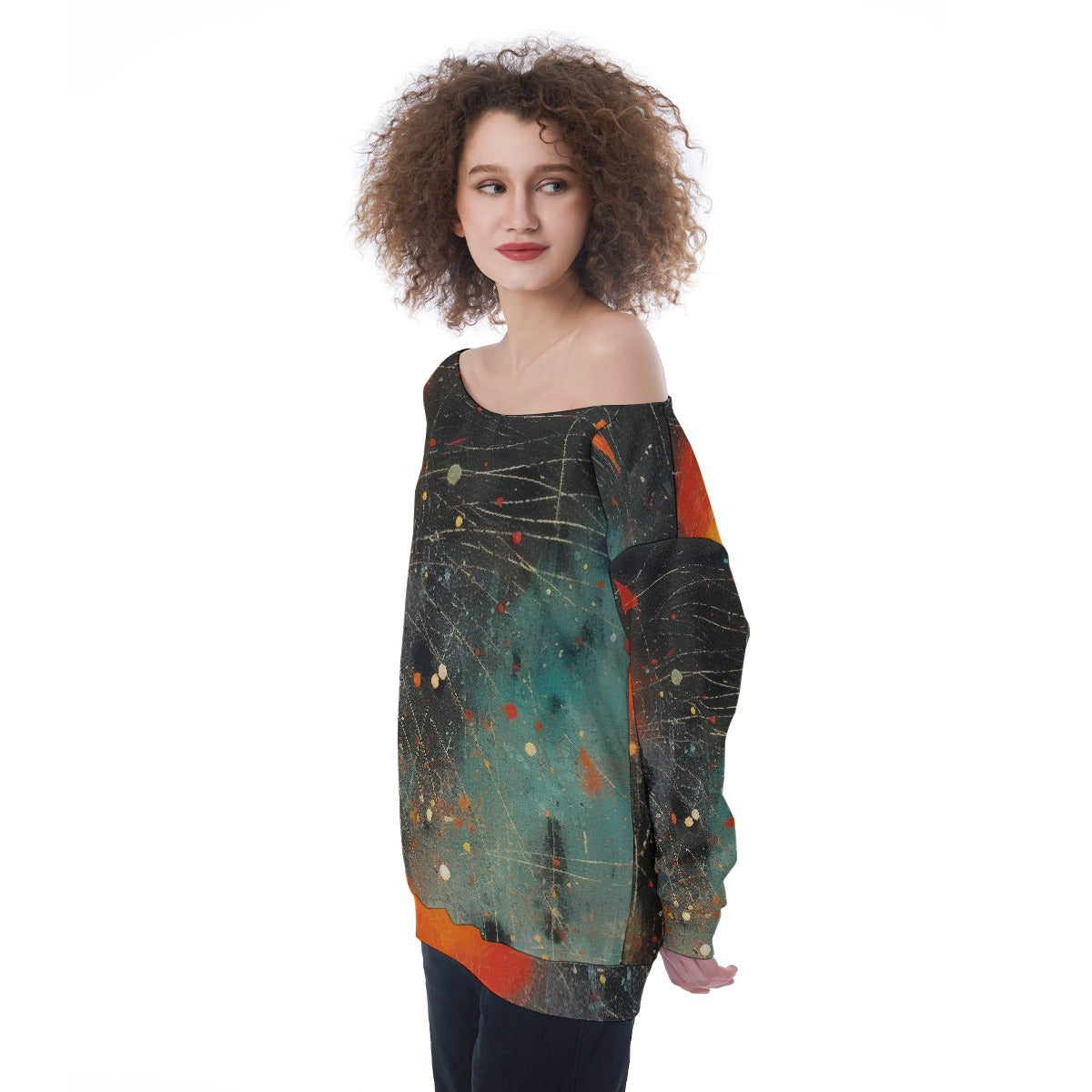 All-Over Print Oversized Women's Off-Shoulder Sweatshirt