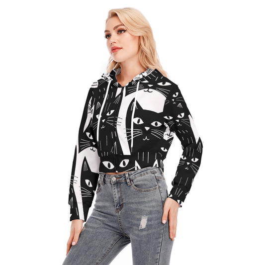 All-Over Print Women's Crop Top Hoodie With Zipper Closure