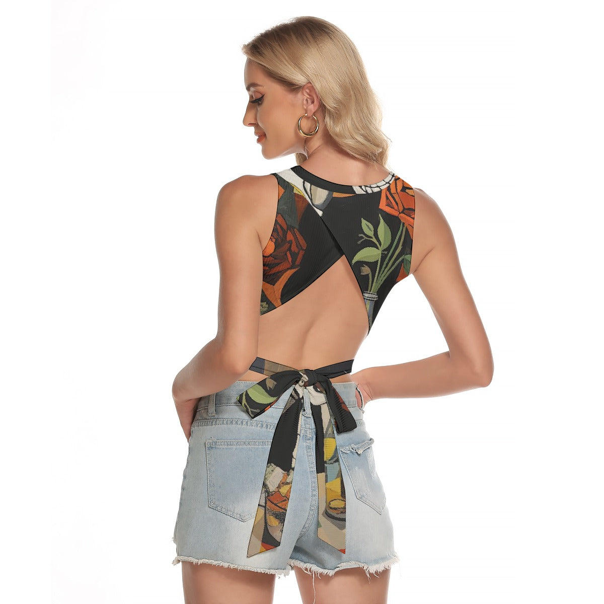 All-Over Print Women's Sleeveless Back Hollow Crop Top