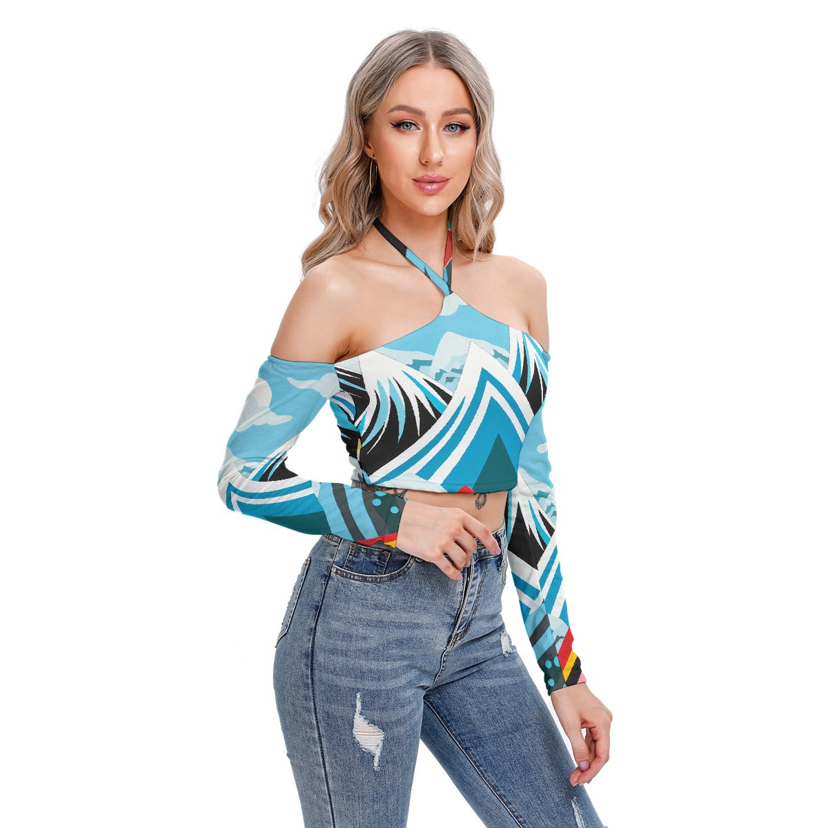All-Over Print Women's Halter Lace-up Top