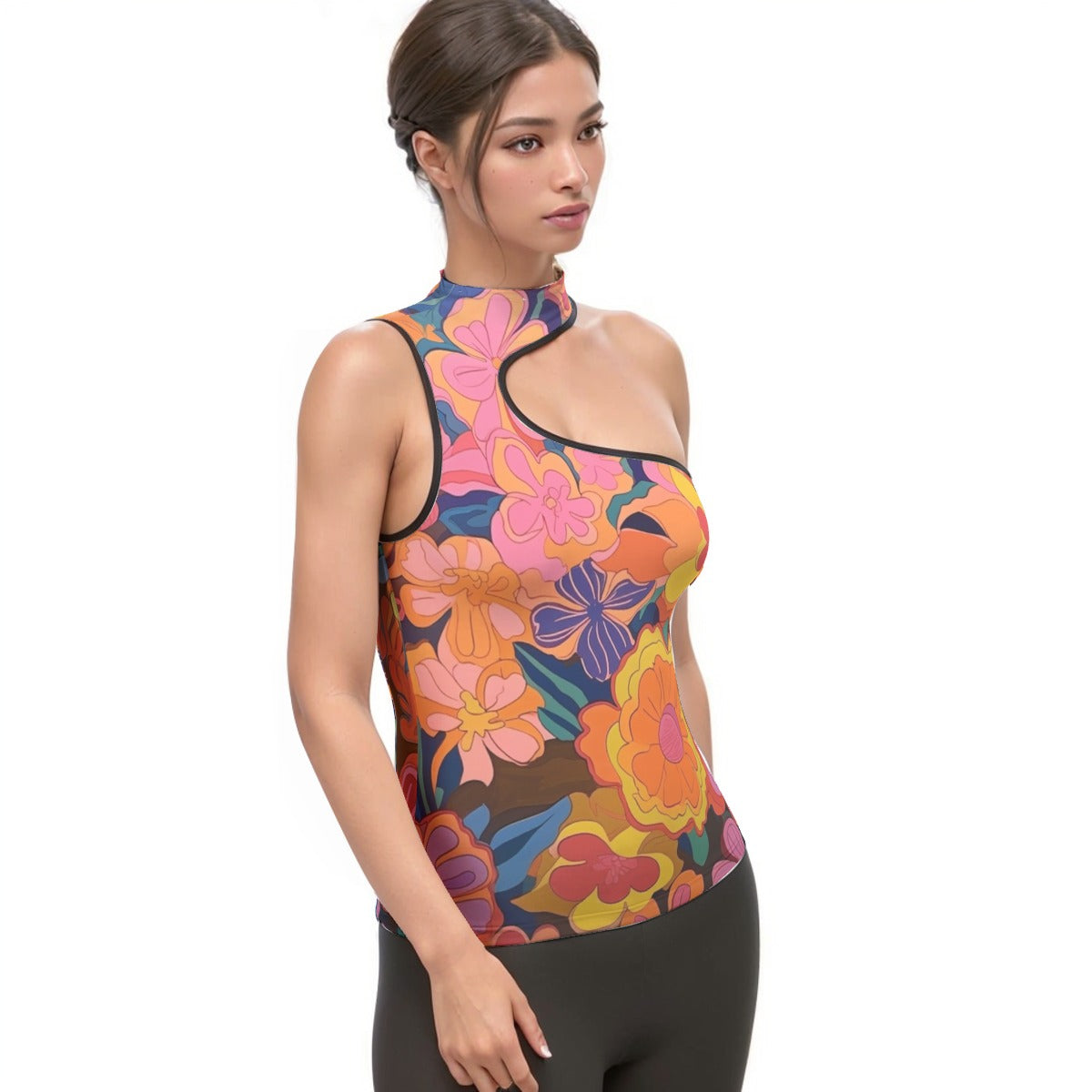 All-Over Print Women's Halter Sleeveless Asymmetrical Tank Top