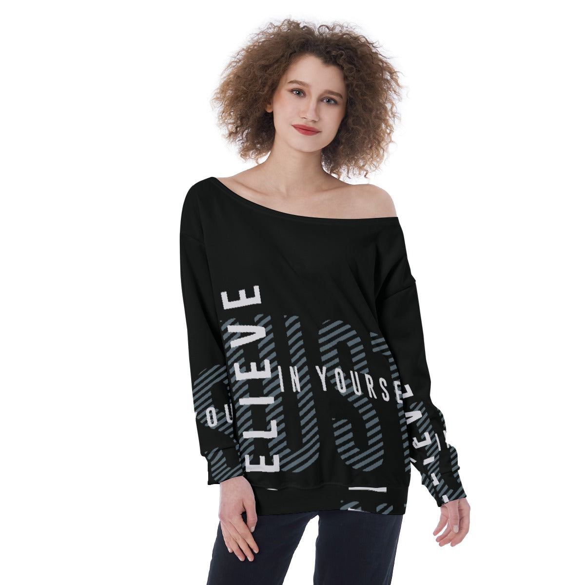 All-Over Print Oversized Women's Off-Shoulder Sweatshirt