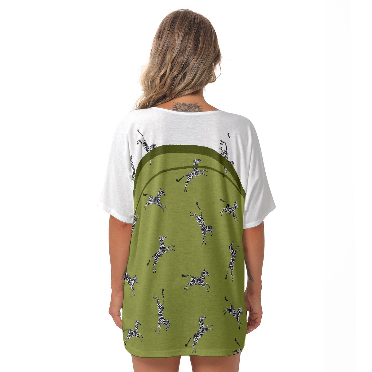 All-Over Print Women's Bat Sleeves V-Neck Blouse