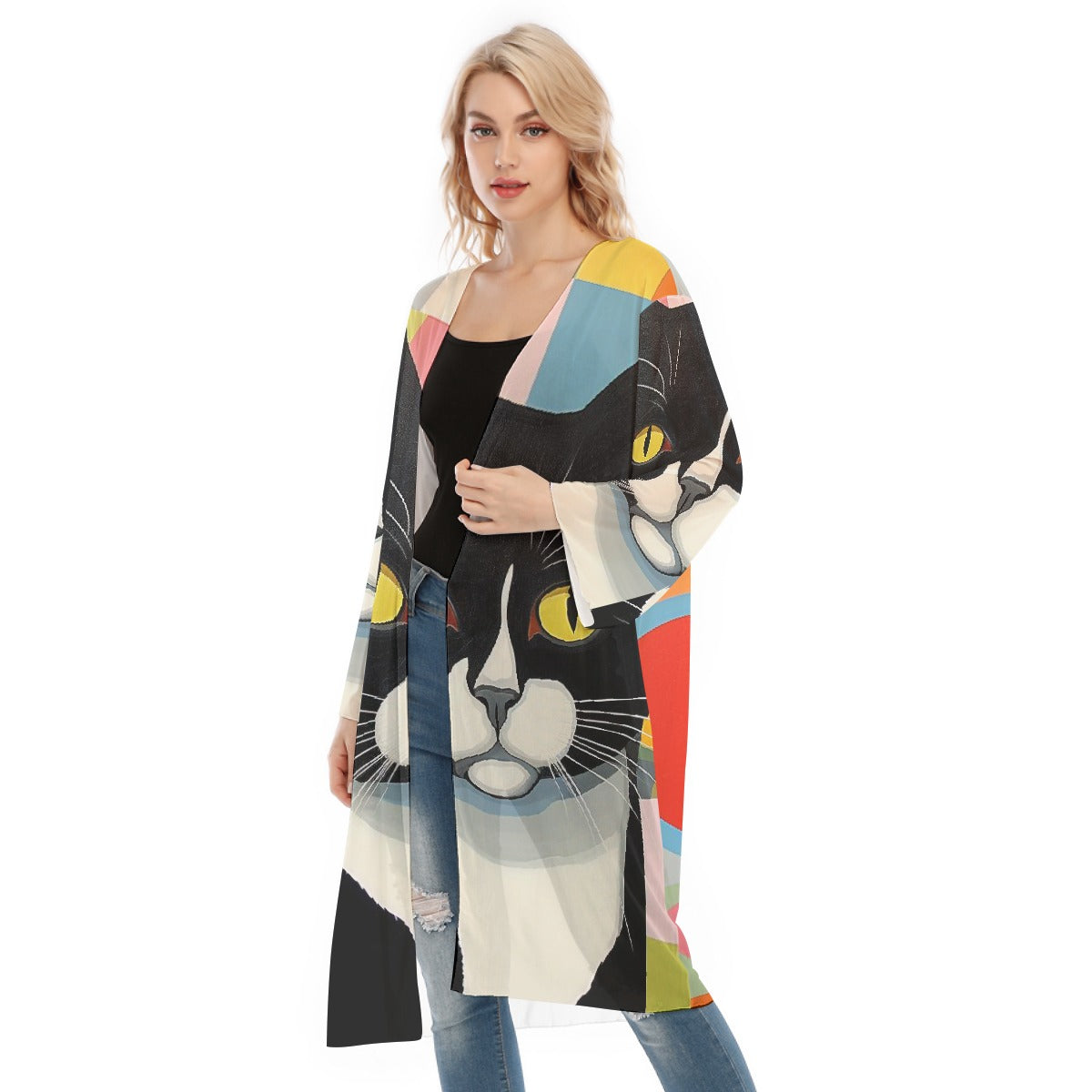 All- Over Print Women's Long Sleeve Mesh Cardigan