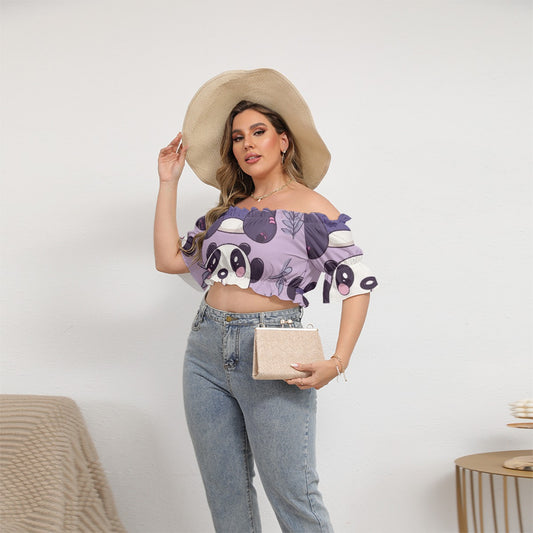 All-Over Print Women's Off-shoulder Cropped Top With Short Puff Sleeve