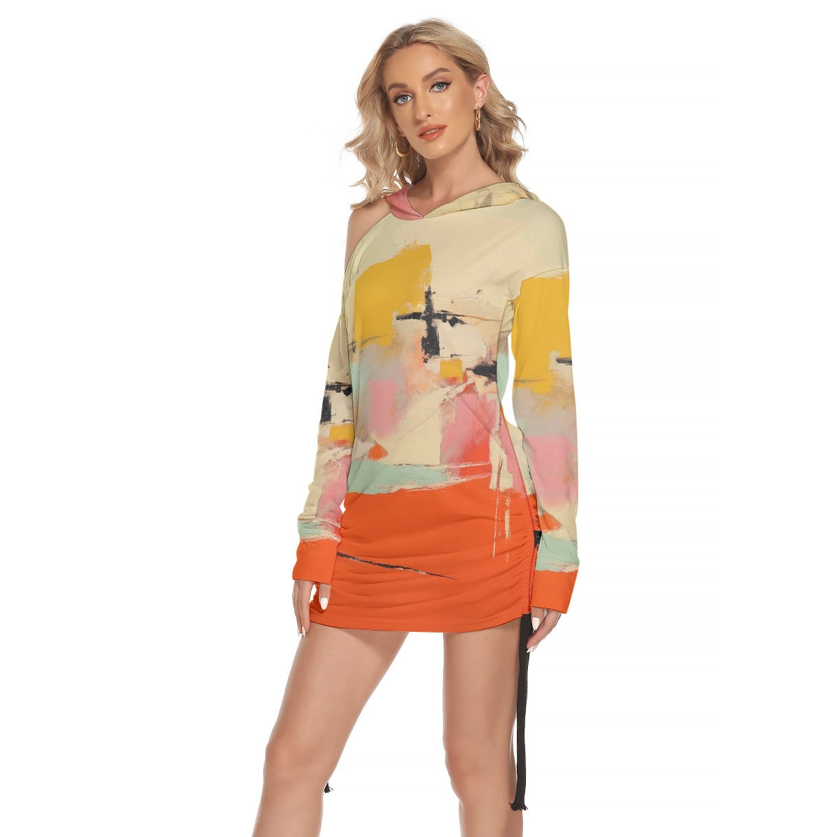 All-Over Print Women's One-shoulder Dress With Waist Shirring