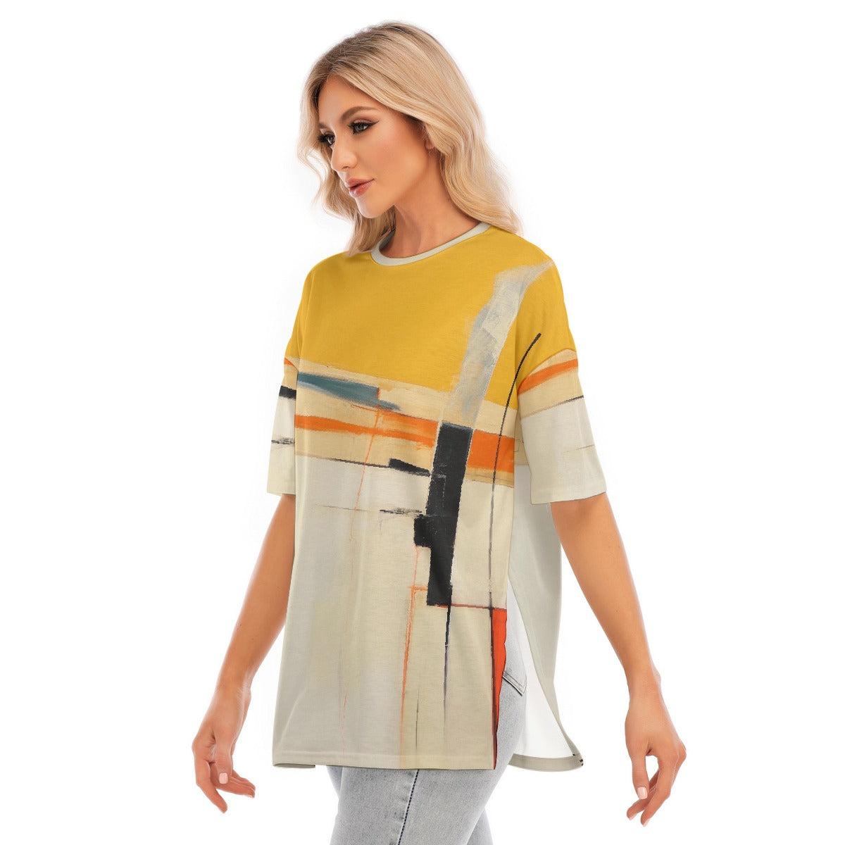 All-Over Print Women's Short Sleeves T-shirt With Hem Split