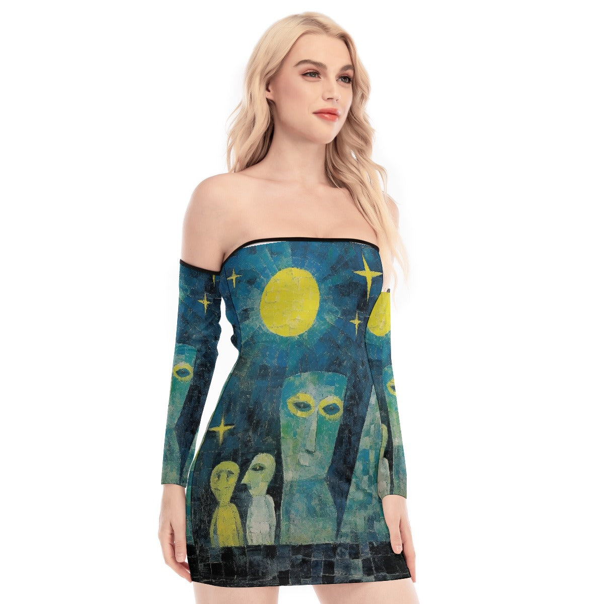 All-Over Print Women's Off-shoulder Back Lace-up Dress