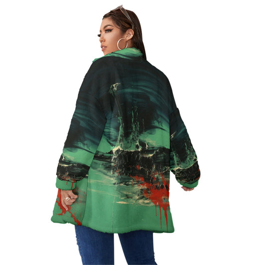 All-Over Print Unisex Borg Fleece Stand-up Collar Coat With Zipper Closure(Plus Size)