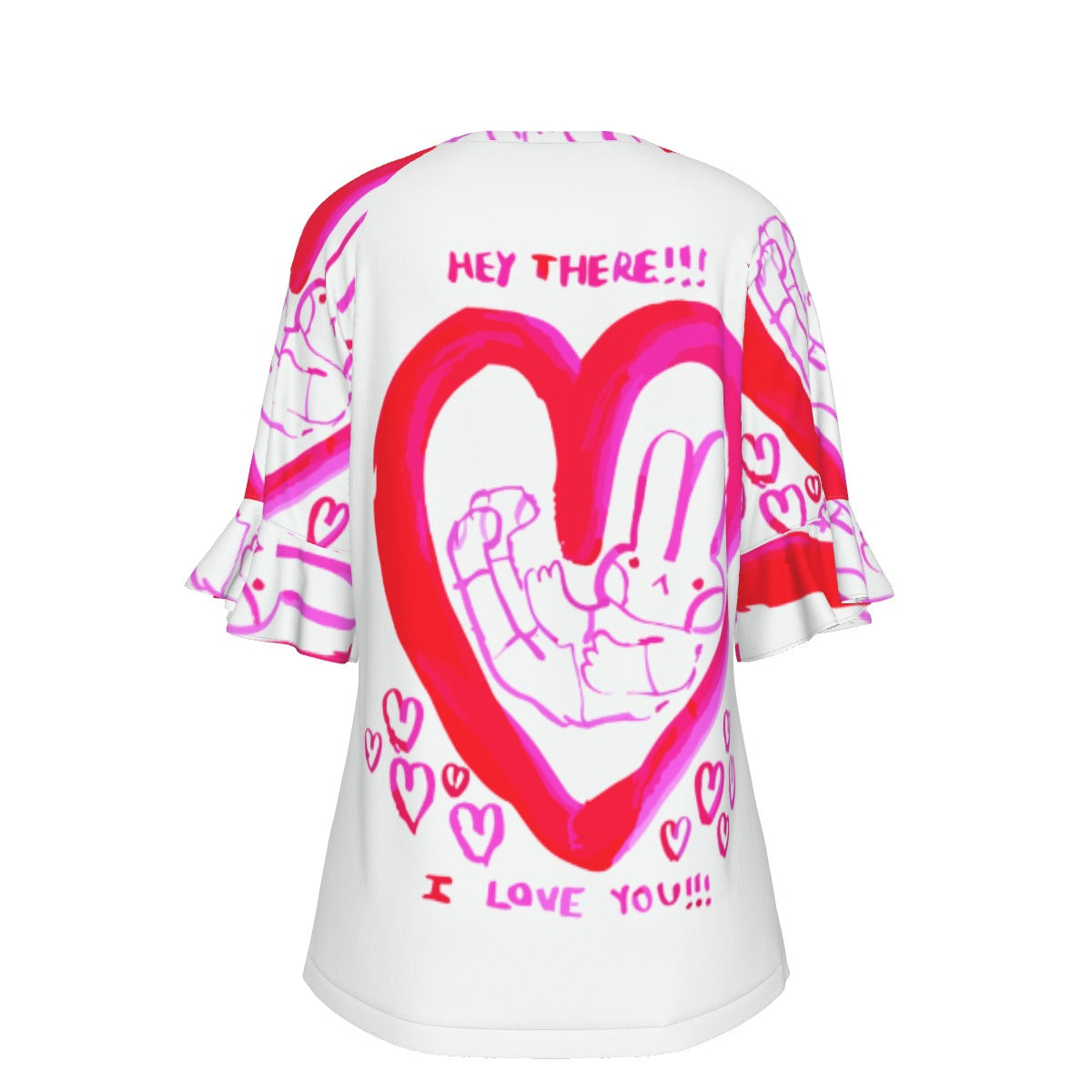 All-Over Print V-neck Women's T-shirt With Bell Sleeve