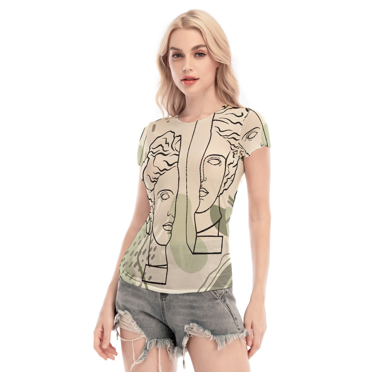 All-Over Print Women's Short Sleeve Mesh Blouse