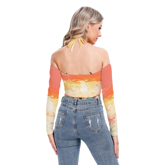 All-Over Print Women's Halter Lace-up Top