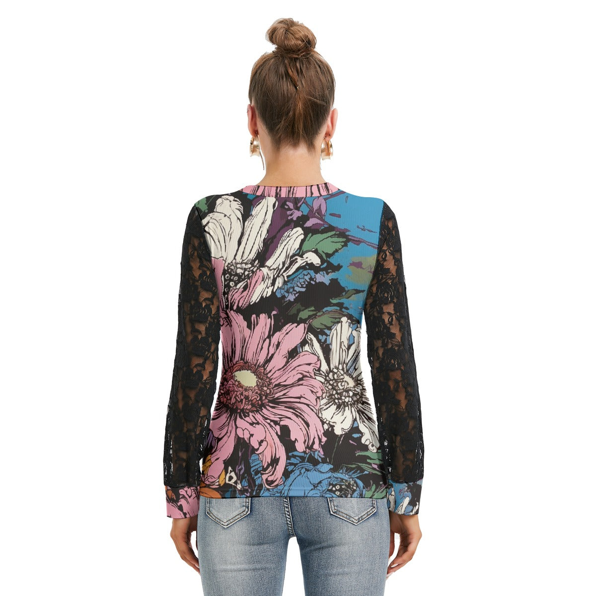 All-Over Print Women's T-shirt And Sleeve With Black Lace