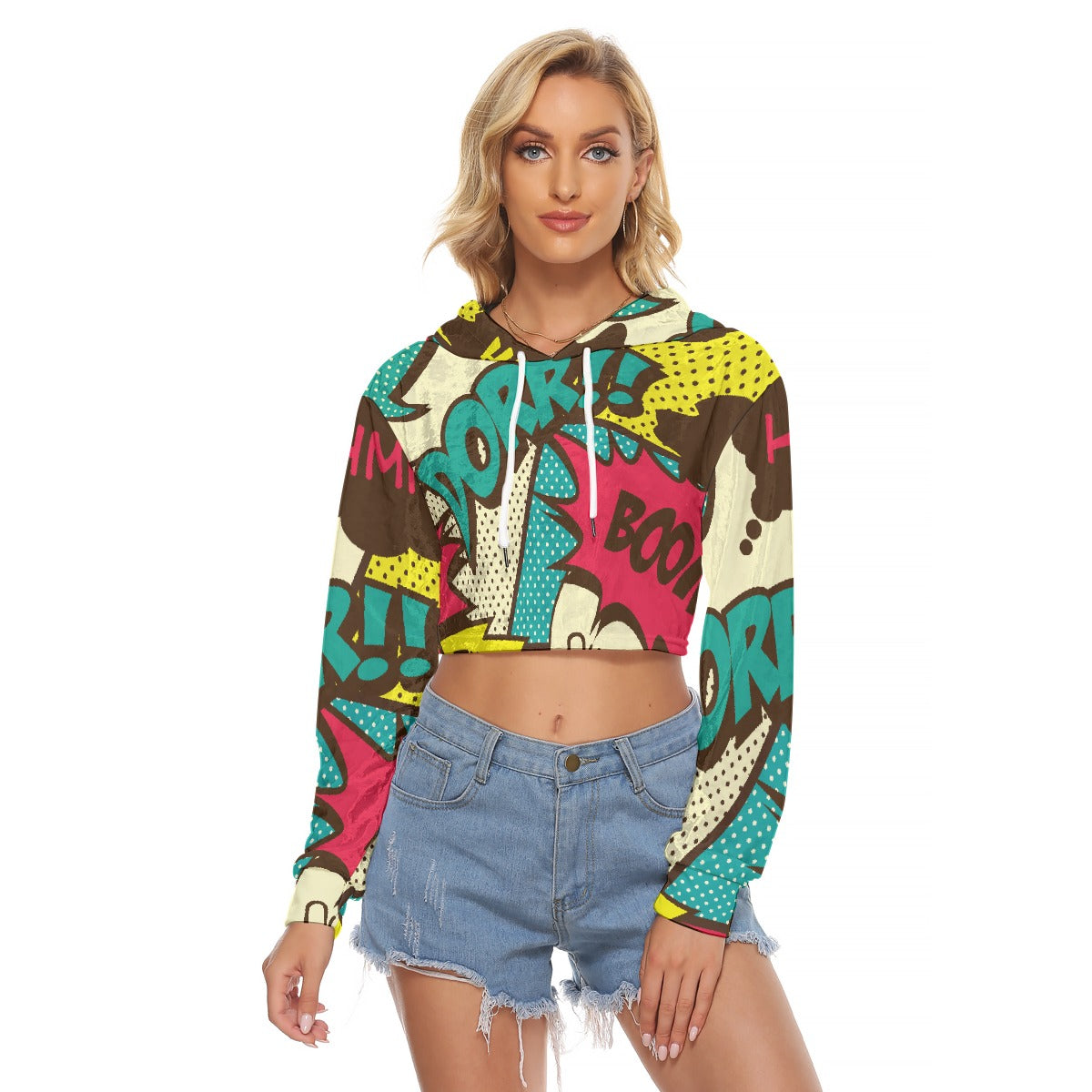 All-Over Print Women's Crop Top Hoodie|Velvet