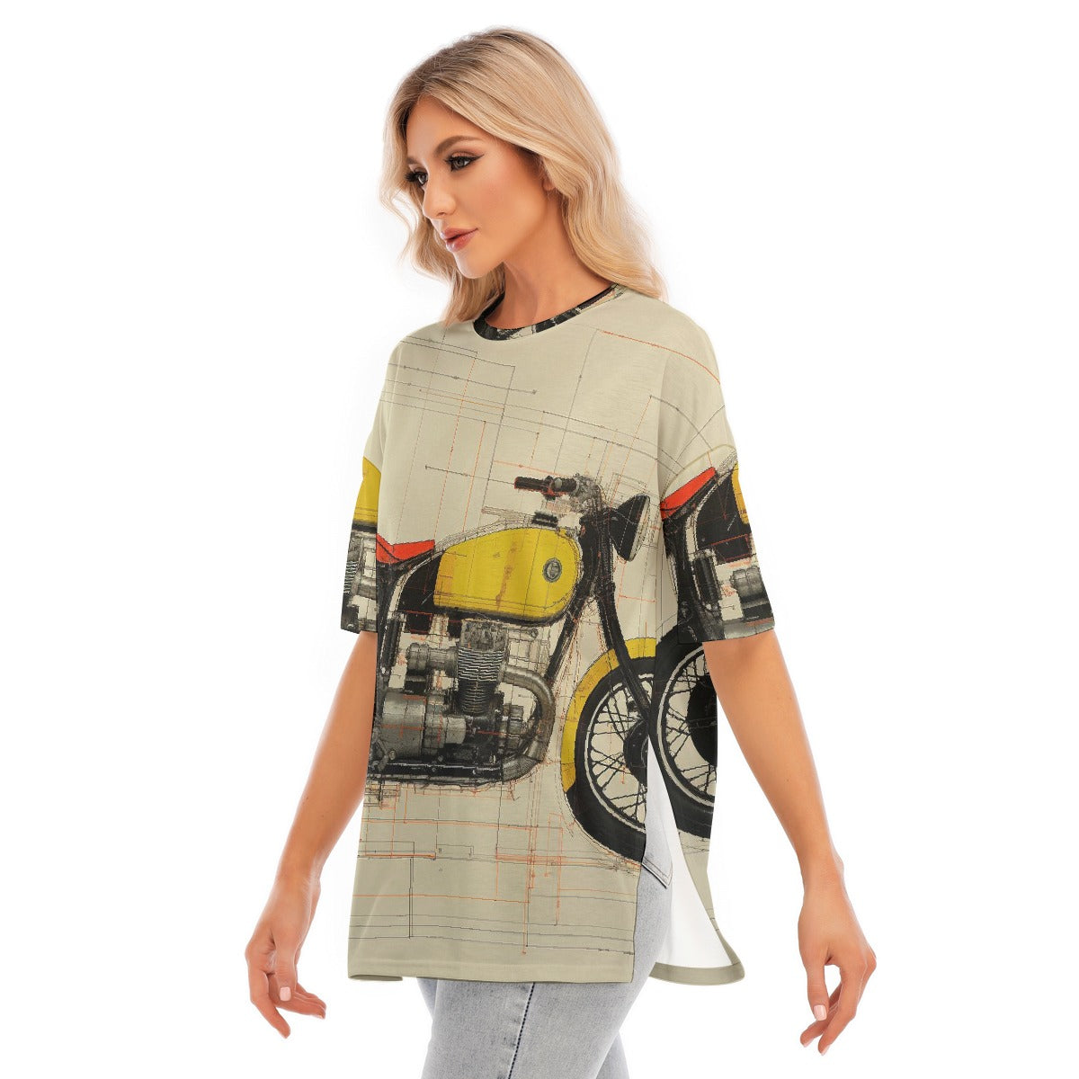 All-Over Print Women's Short Sleeves T-shirt With Hem Split