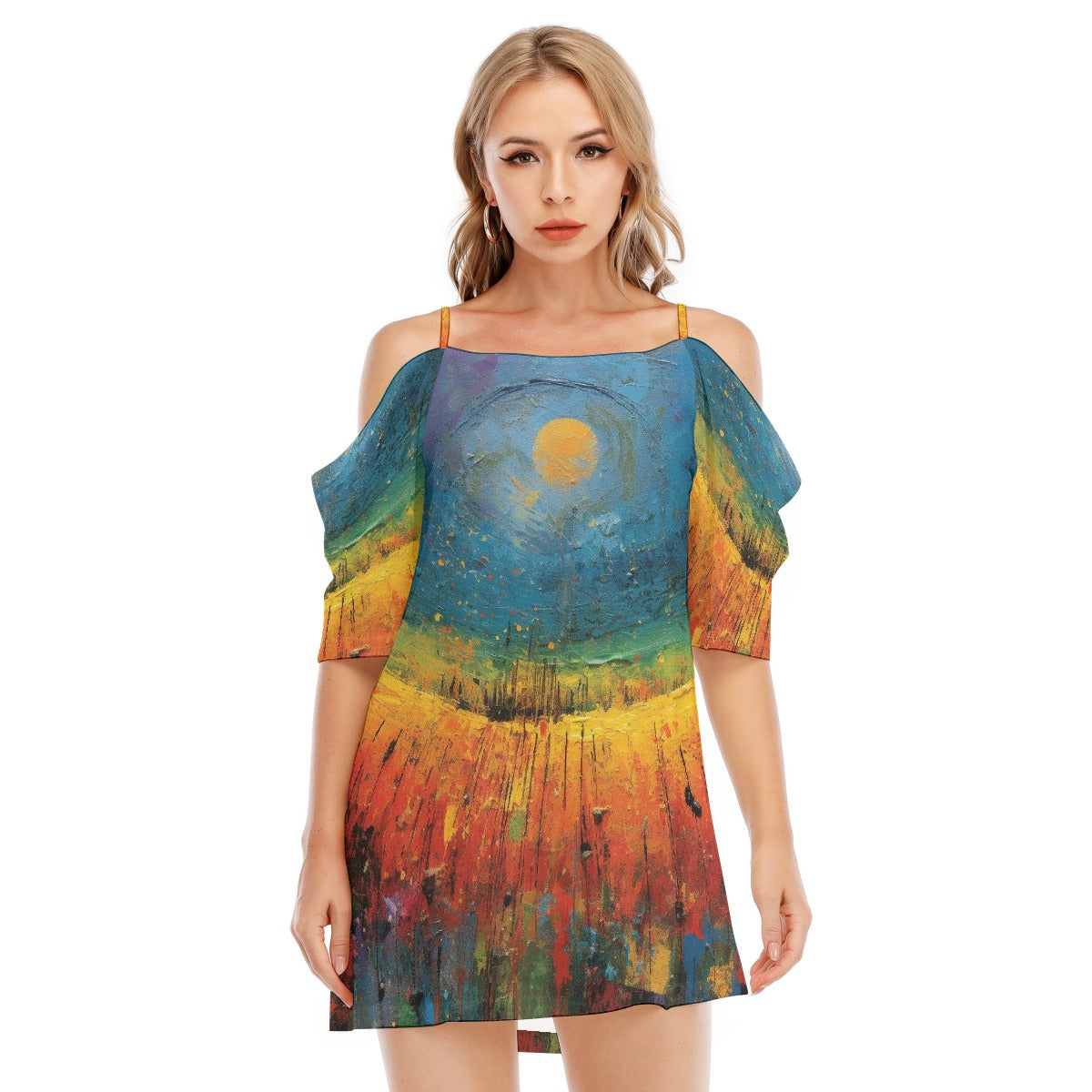 All-Over Print Women's Off-shoulder Cami Dress