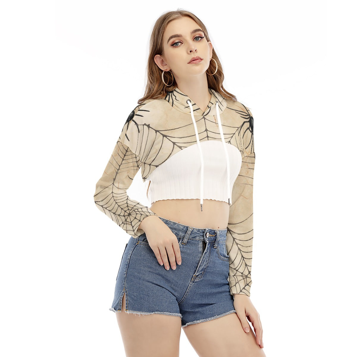 All-Over Print Women's Smock Short Hoodie With Long Sleeve