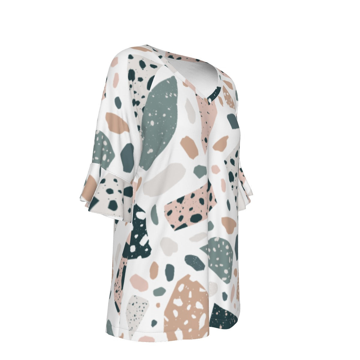 All-Over Print V-neck Women's T-shirt With Bell Sleeve