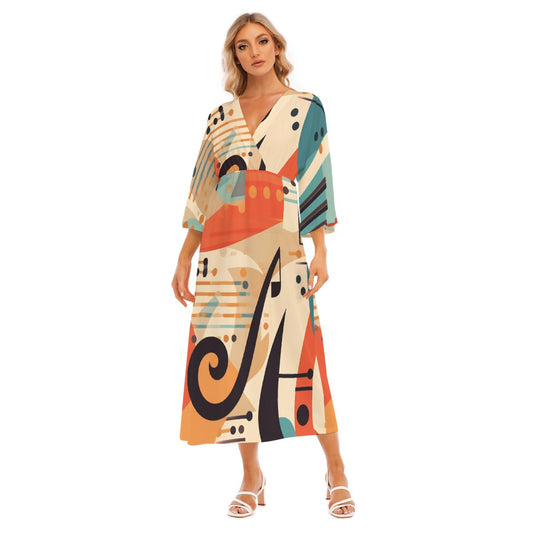 All-Over Print Women's Mid-Sleeve Long Dress
