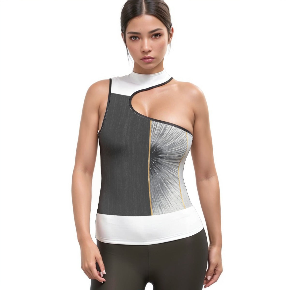 All-Over Print Women's Halter Sleeveless Asymmetrical Tank Top