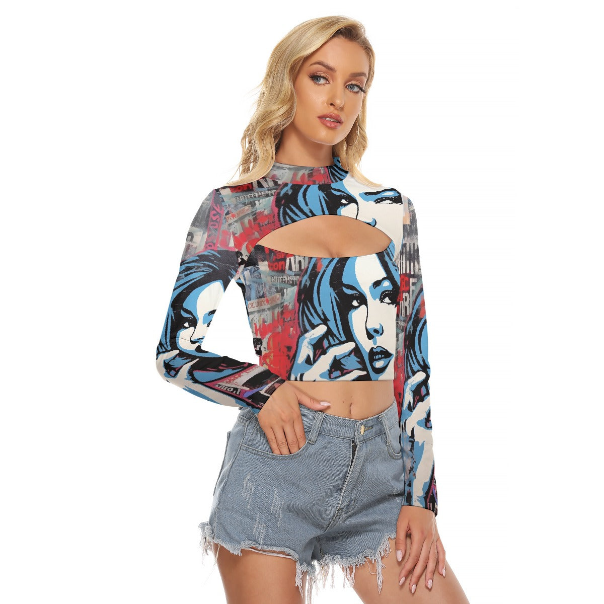 All-Over Print Women's Hollow Chest Keyhole Tight Crop Top