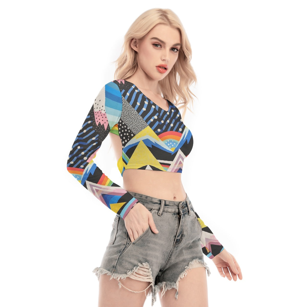 All-Over Print Women's Back Hollow T-shirt With Strap