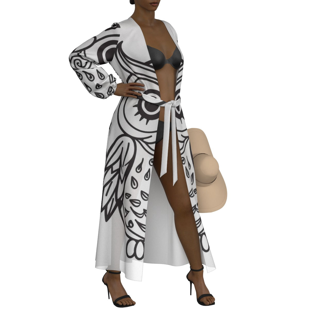 All-Over Print Women's Lace-up Chiffon Robe