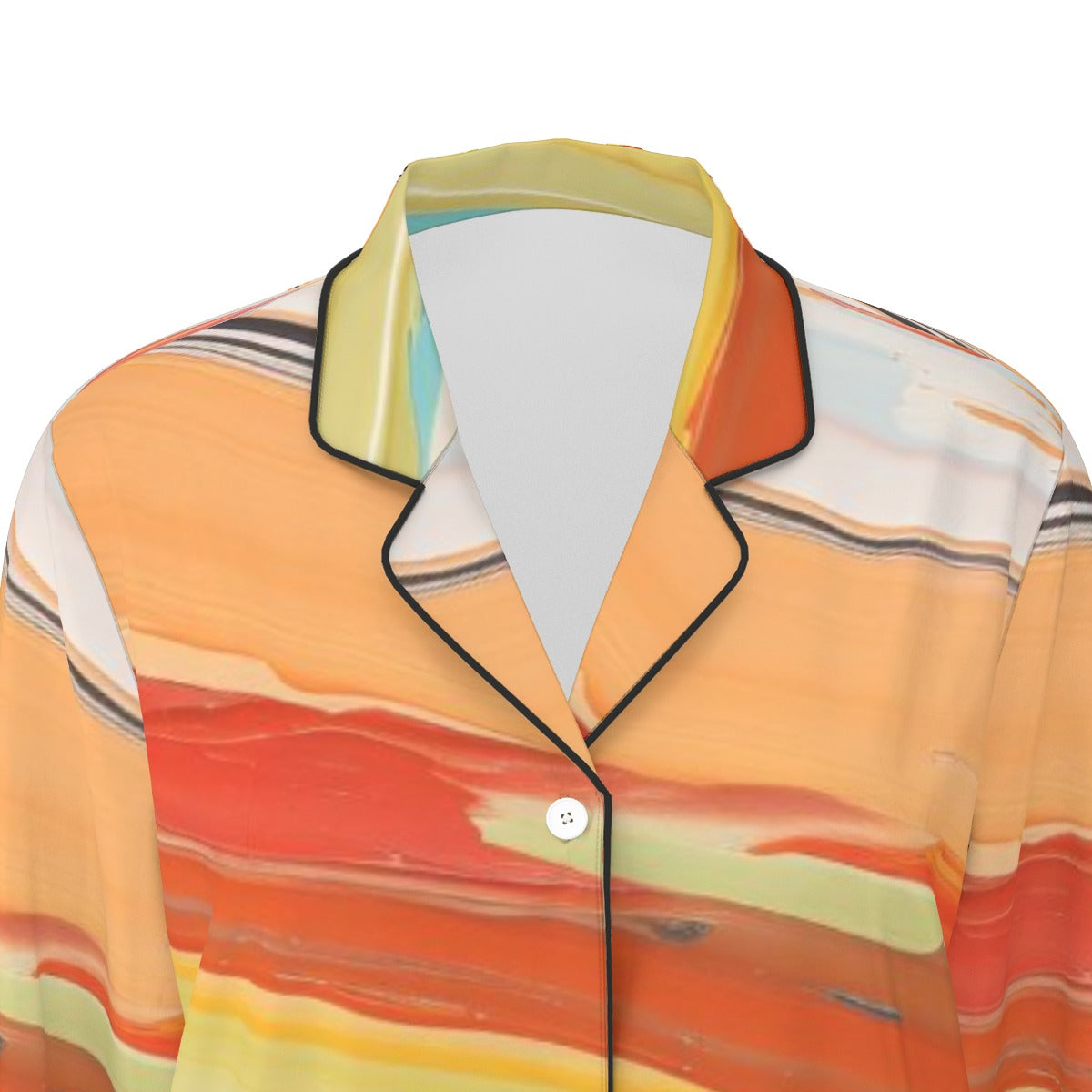 All-Over Print Women's Long Sleeve Pajama Set With Black Contrast Piping