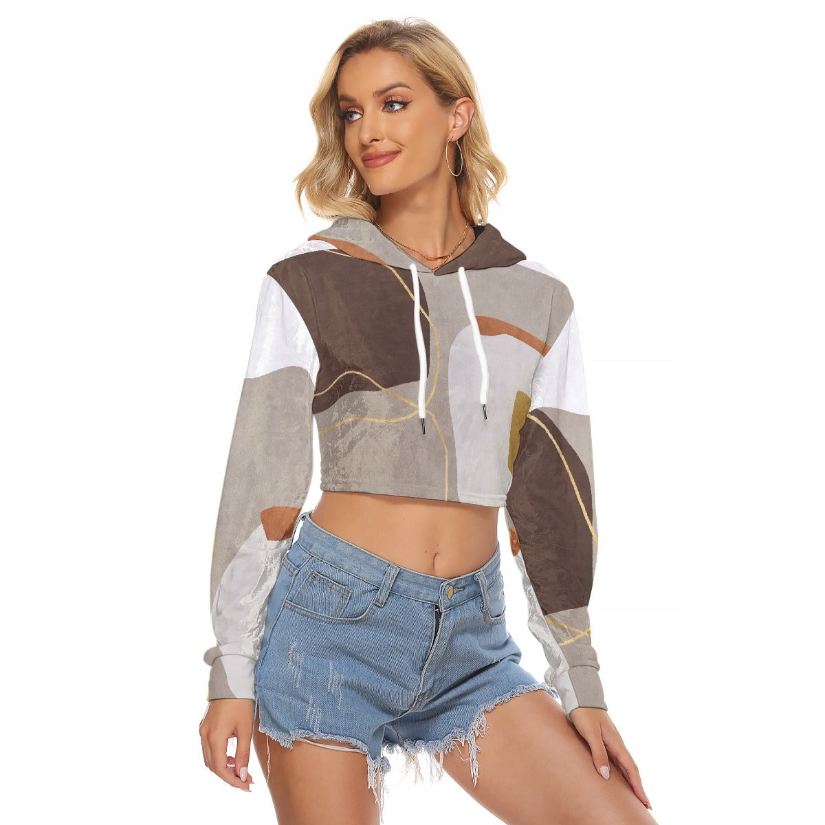 All-Over Print Women's Crop Top Hoodie|Velvet