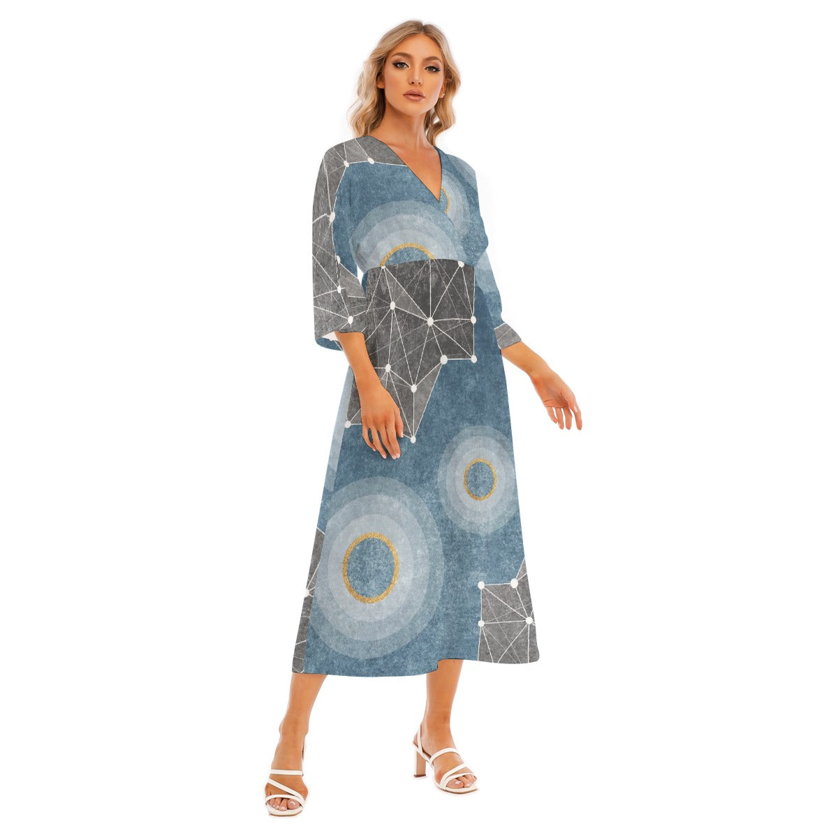 All-Over Print Women's Mid-Sleeve Long Dress