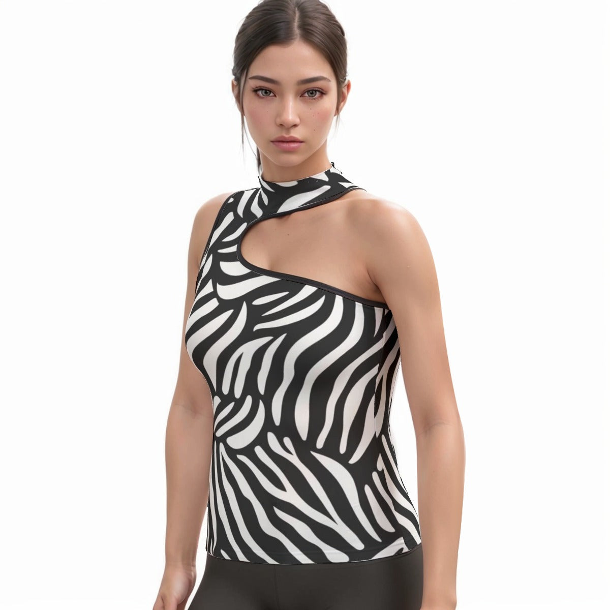 All-Over Print Women's Halter Sleeveless Asymmetrical Tank Top