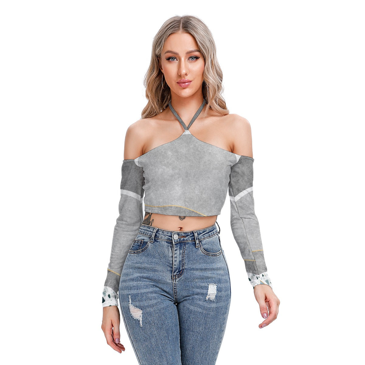 All-Over Print Women's Halter Lace-up Top