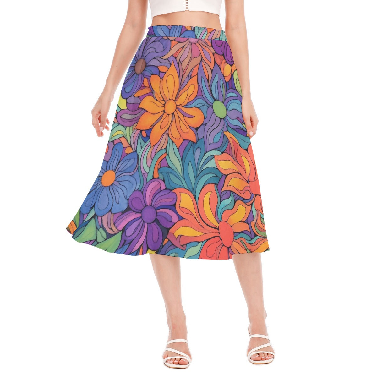 All-Over Print Women's Long Section Chiffon Skirt