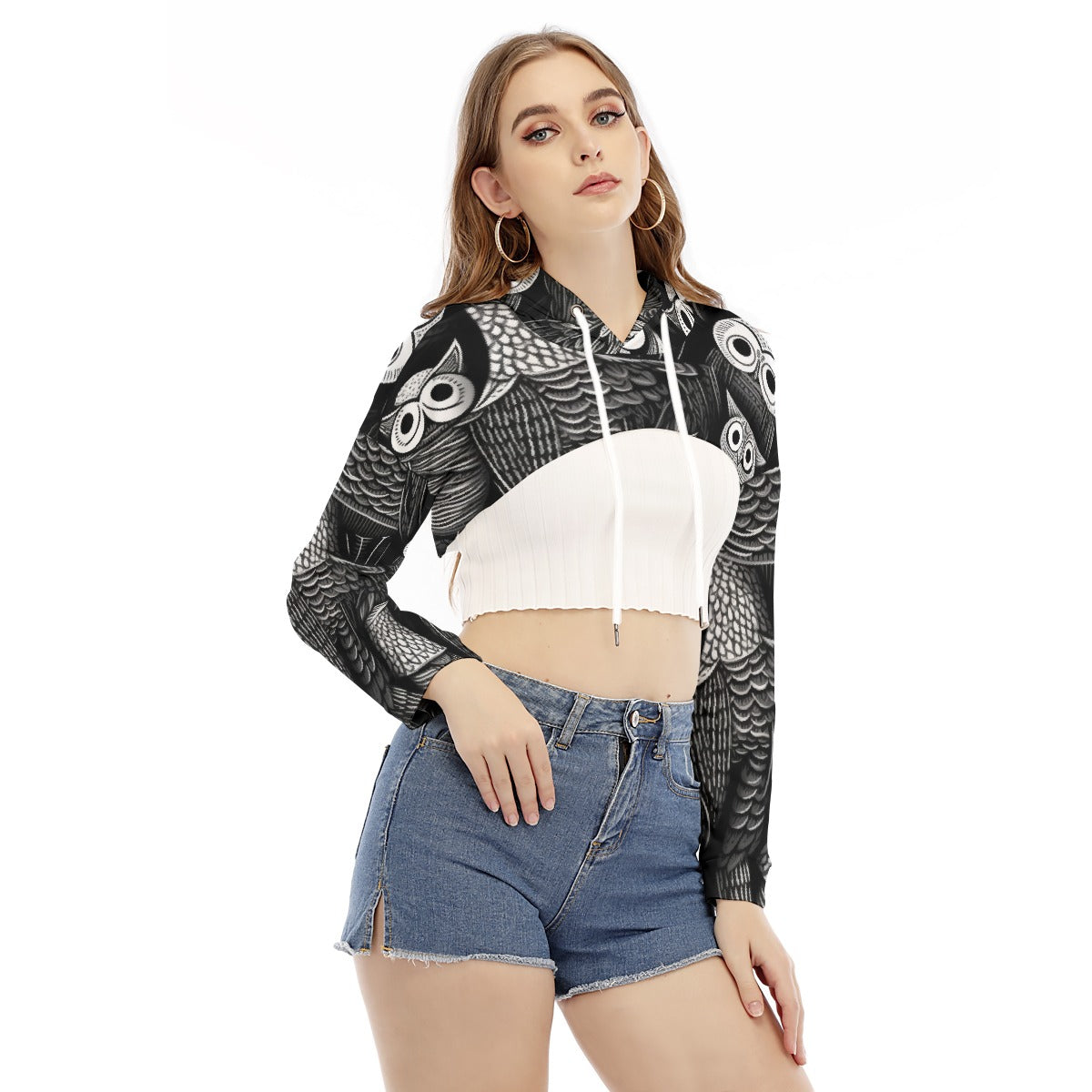 All-Over Print Women's Smock Short Hoodie With Long Sleeve