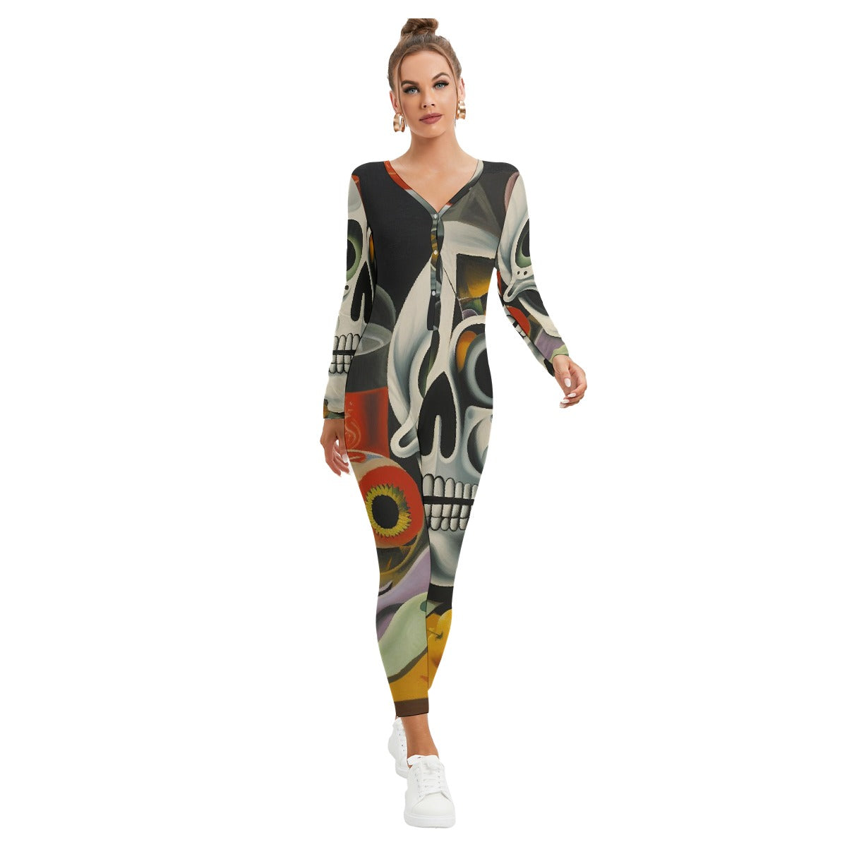 All-Over Print Women's Plunging Neck Jumpsuit
