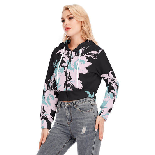 All-Over Print Women's Crop Top Hoodie With Zipper Closure