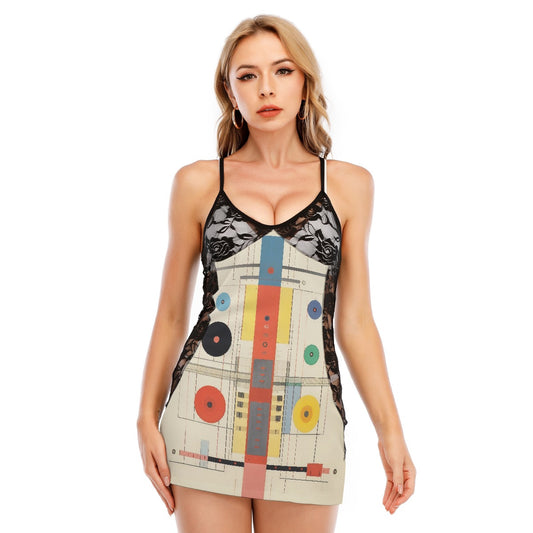 All-Over Print Women's Black Lace Cami Dress