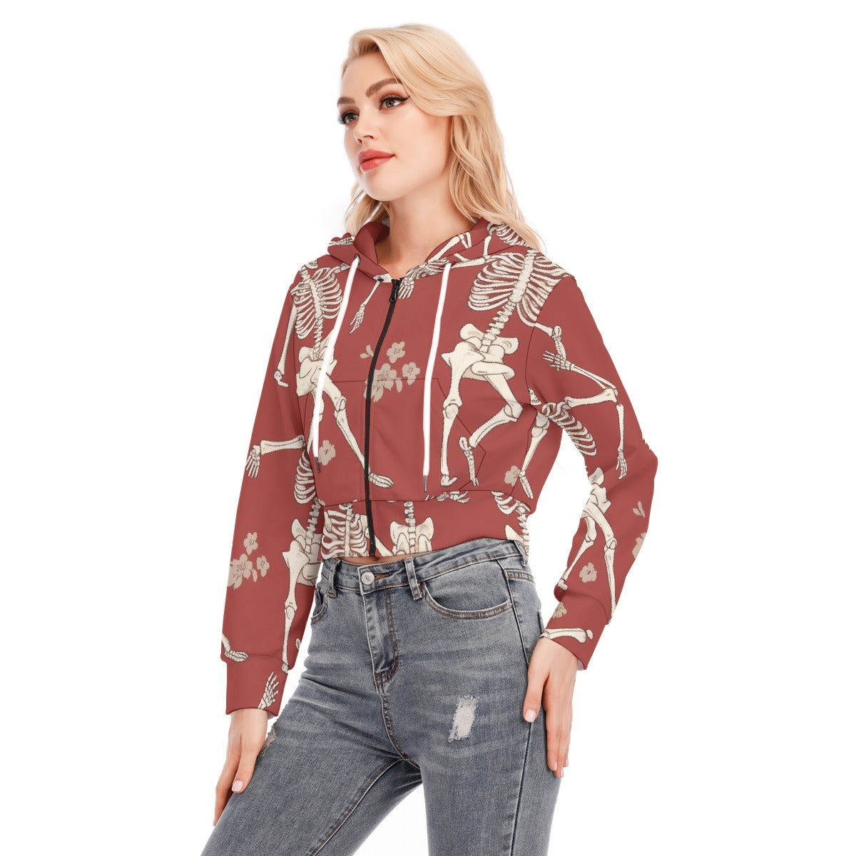 All-Over Print Women's Crop Top Hoodie With Zipper Closure