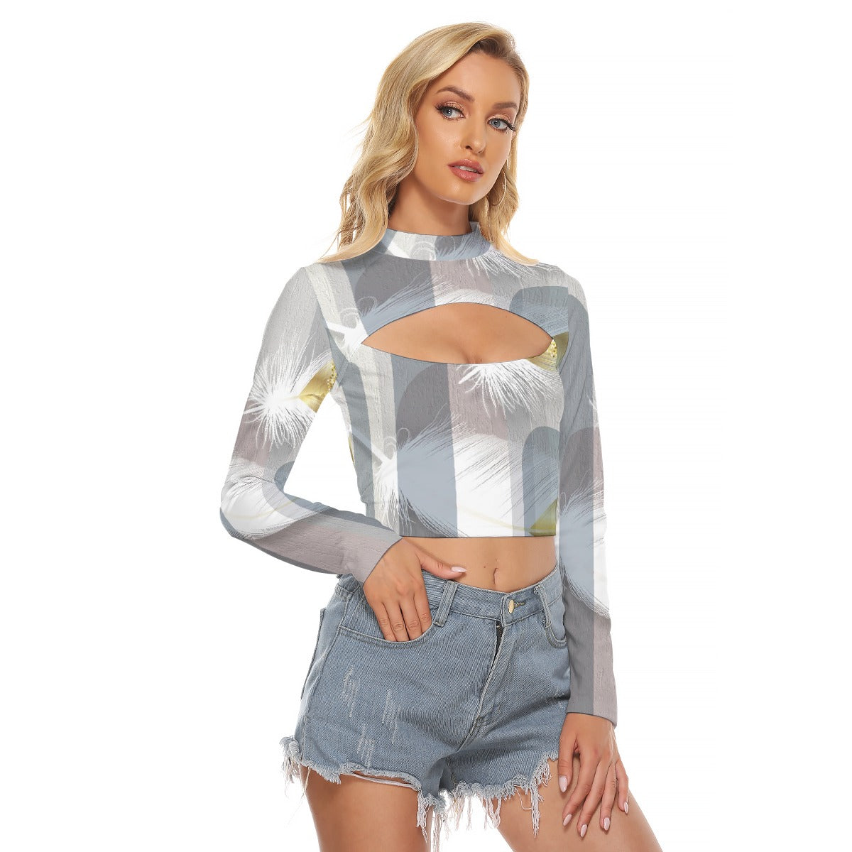 All-Over Print Women's Hollow Chest Keyhole Tight Crop Top