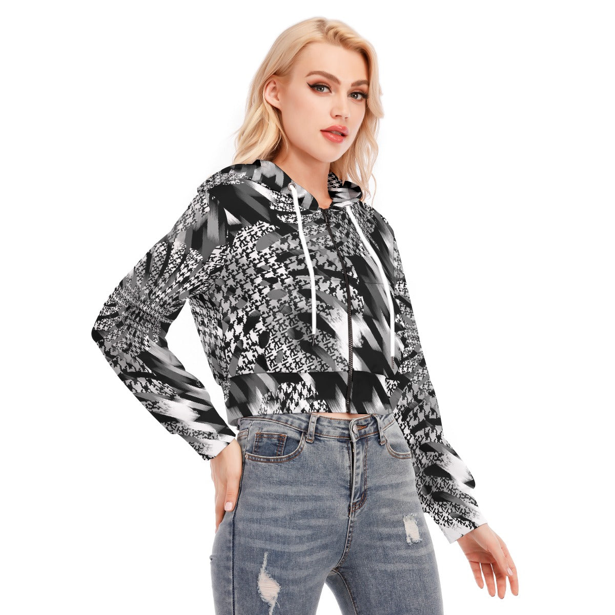 All-Over Print Women's Crop Top Hoodie With Zipper Closure