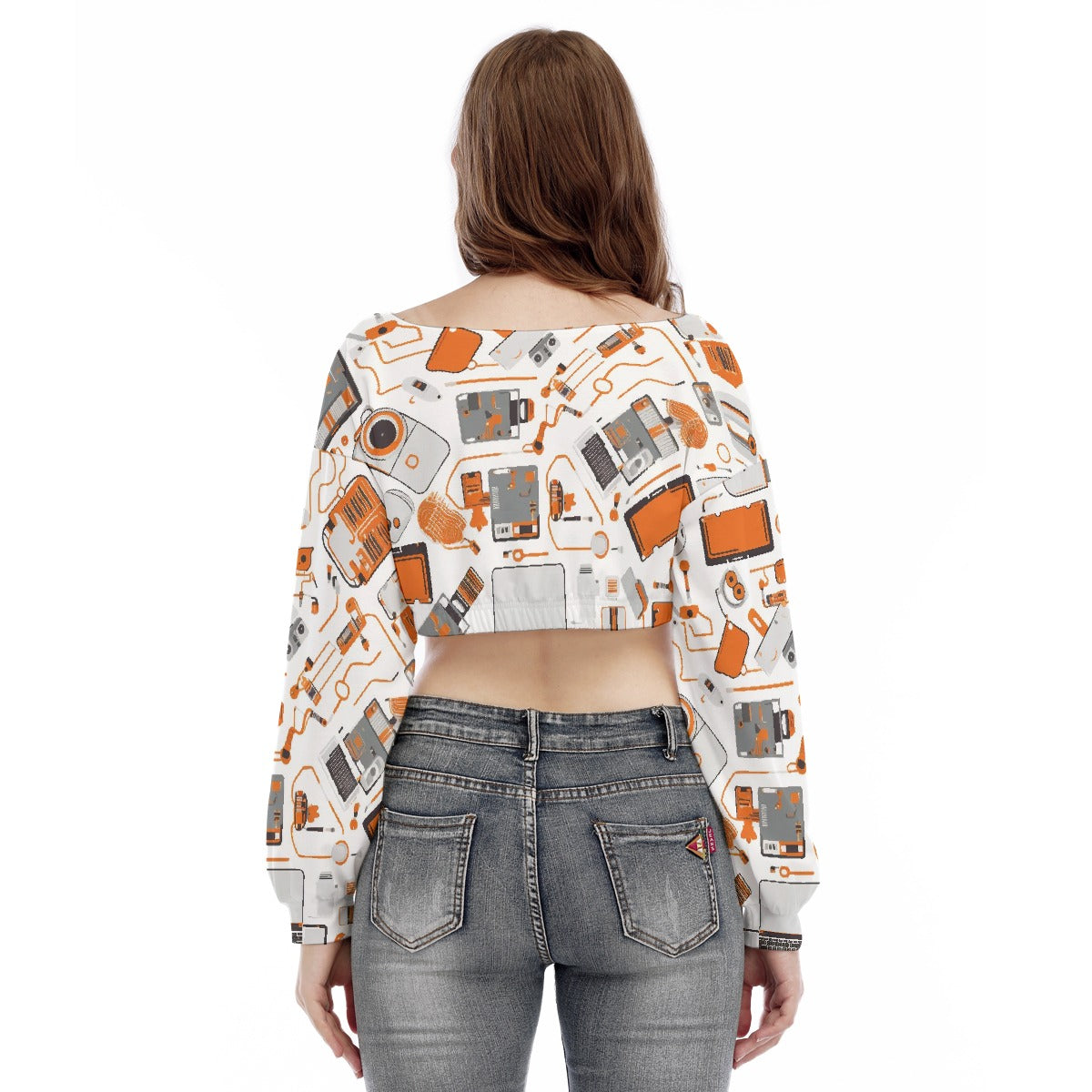 All-Over Print Women's V-neck Long Sleeve Cropped Sweatshirt