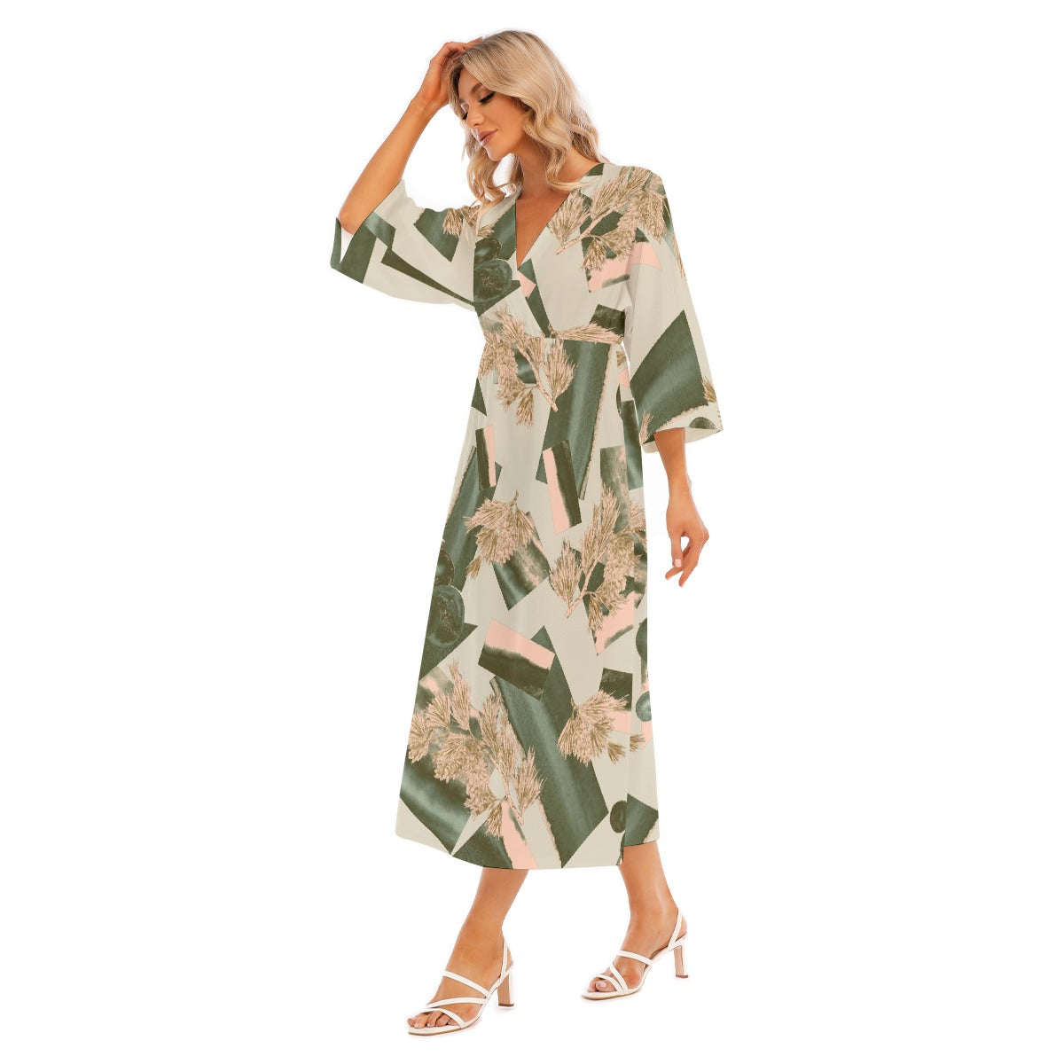 All-Over Print Women's Mid-Sleeve Long Dress