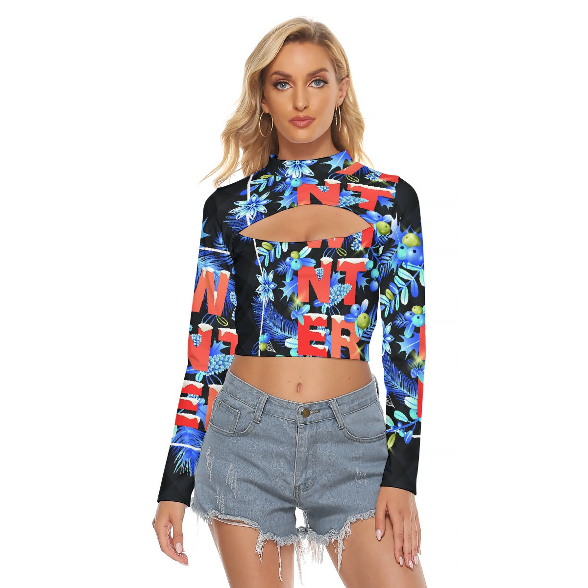 All-Over Print Women's Hollow Chest Keyhole Tight Crop Top